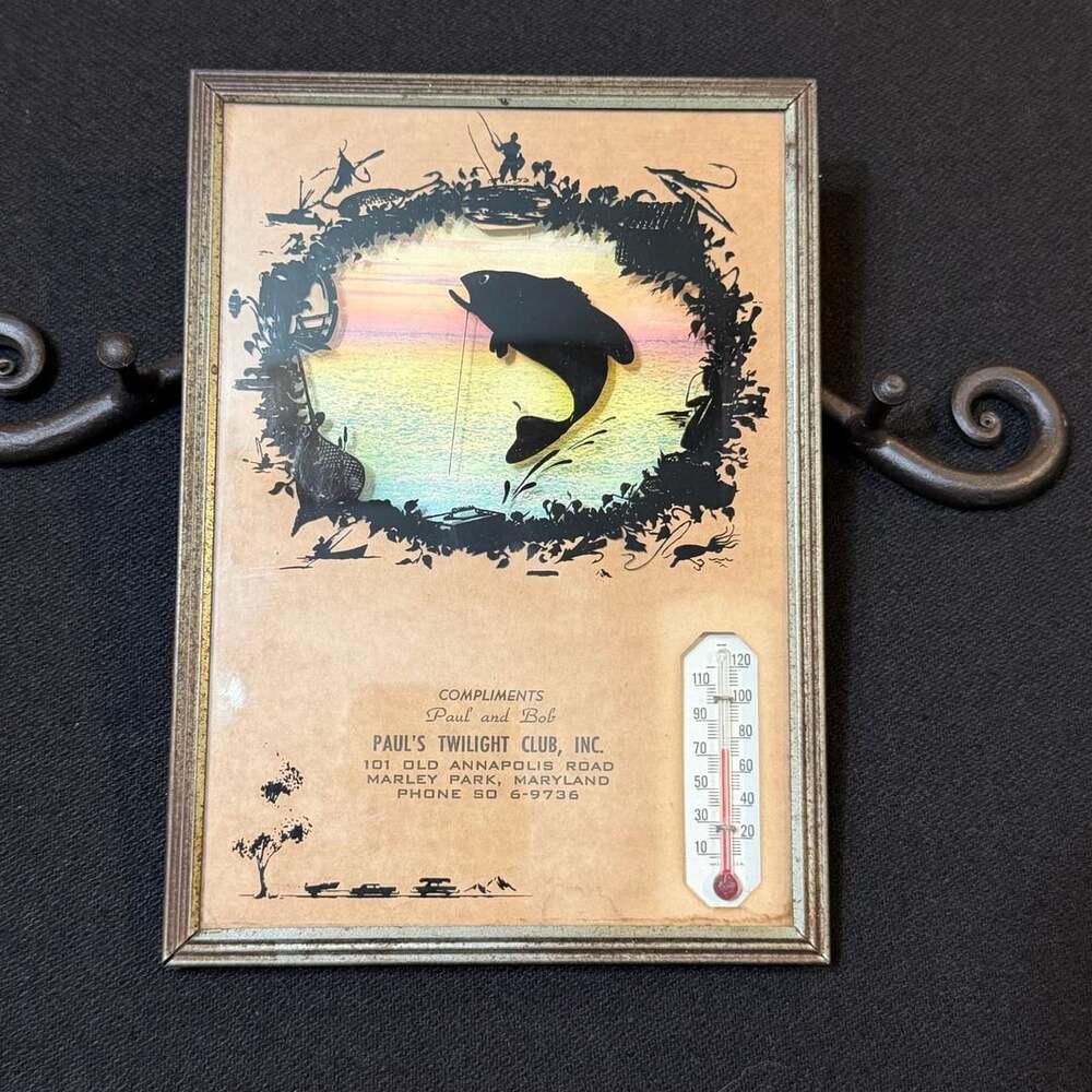 Vintage Fishing Advertising Paul's Twilight Club Inc. Thermometer 5”x7”